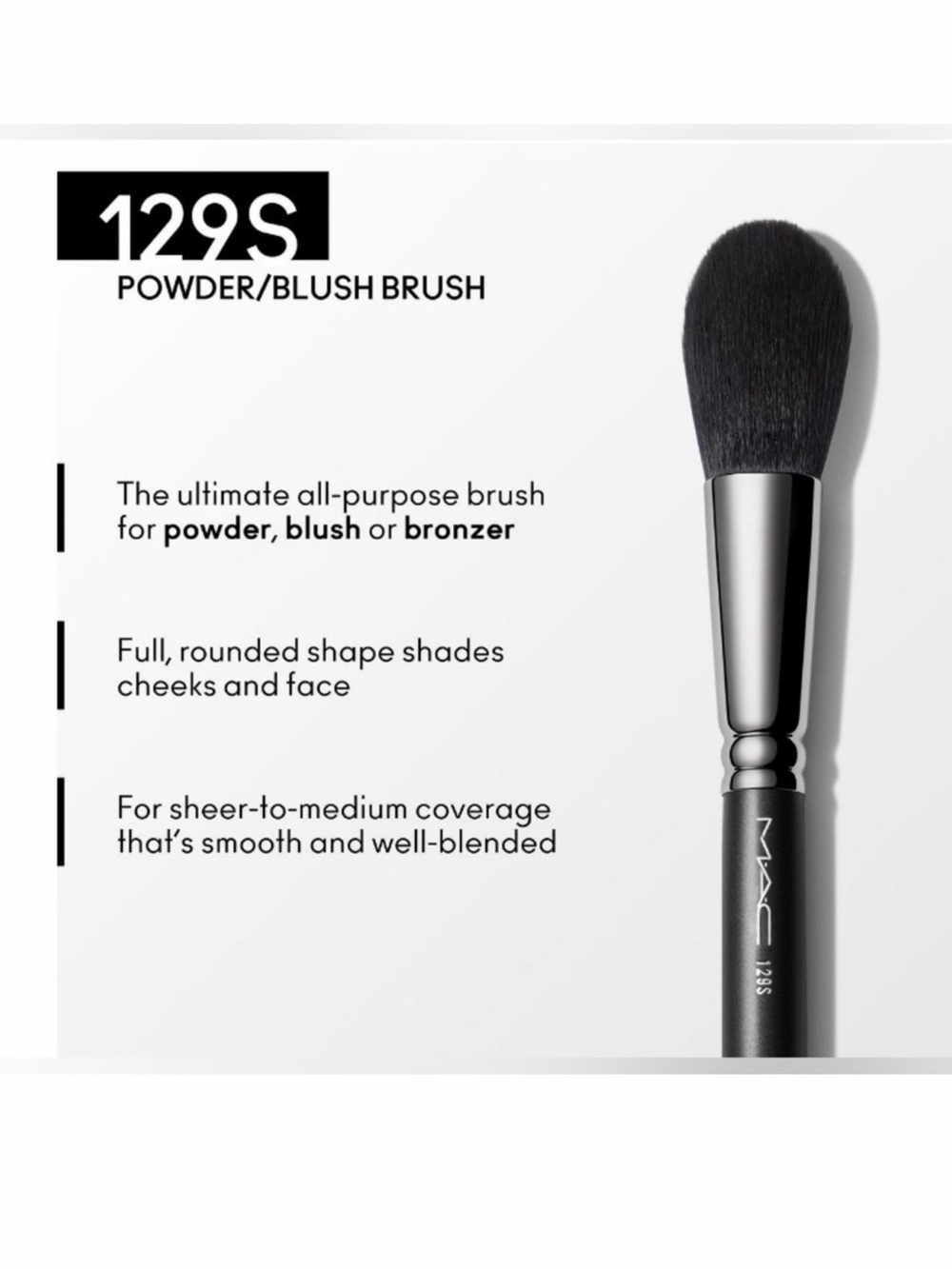 Mac 129S Powder/Blush Makeup Brush Synthetic Bristles Brand New Authentic